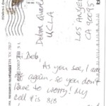 PC#111 BACK_TEXAS - Mailed xx/xxxx - "Hi Deb, As you see, I am off again, so you don't have to worry! My cell # 818 and I receive text messages too! Love Lem XXXX PC#111 BACK_TEXAS